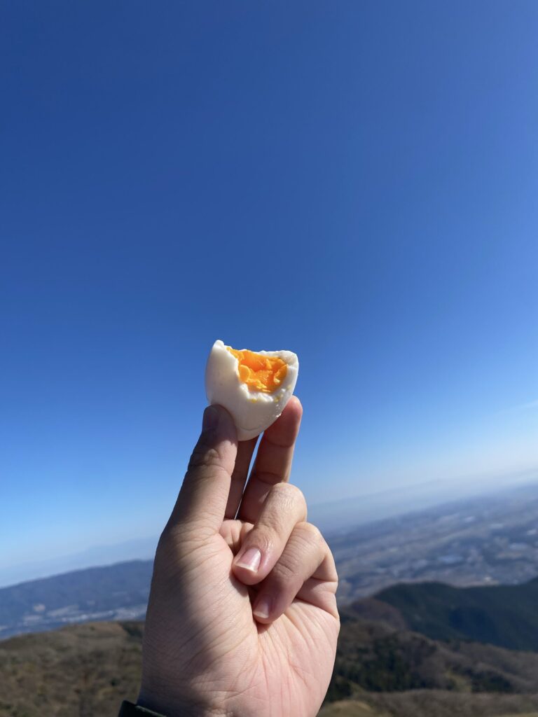 ゆで卵を手に持って撮影した写真