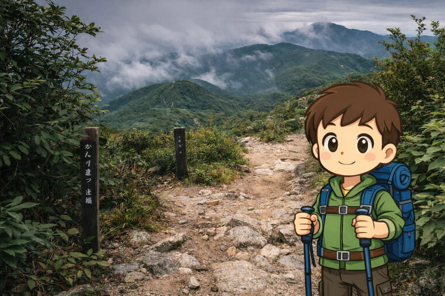 登山中に撤退を判断するチェックリストをイメージした山道の写真