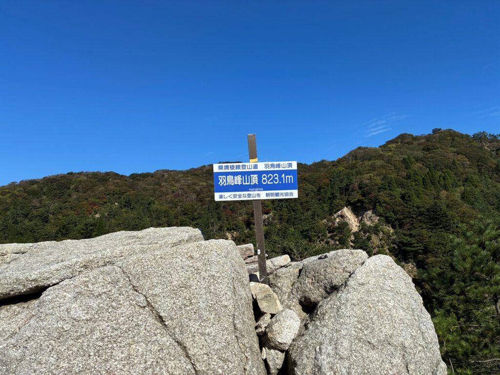 羽鳥峰山頂823.1mの標識